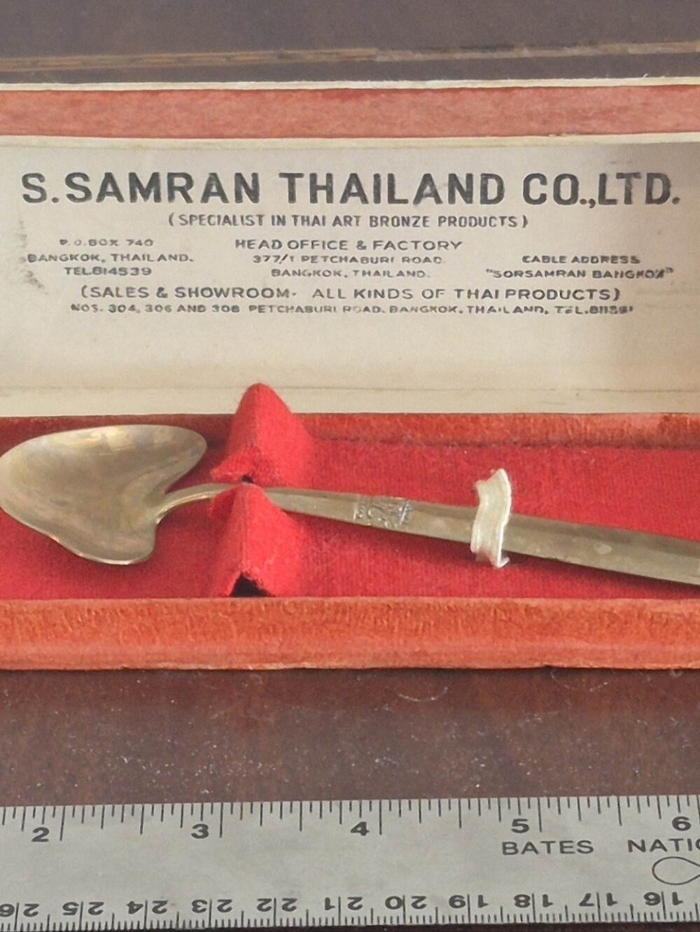 S. Samran Thailand Heart Spoon -  Bronze with Red Case. Vintage